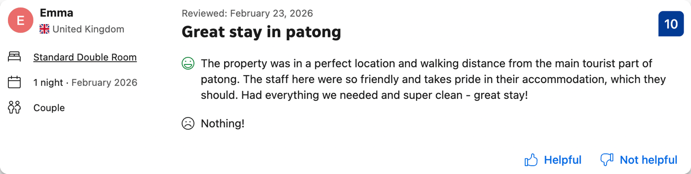Booking.com review by Emma from the UK, 10 out of 10: perfect location, friendly staff, super clean