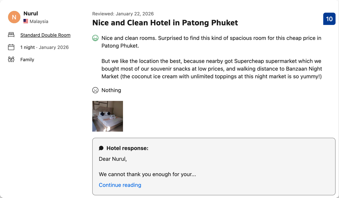 Booking.com review by Nurul from Malaysia, 10 out of 10: spacious, clean room near Supercheap and Banzaan Night Market