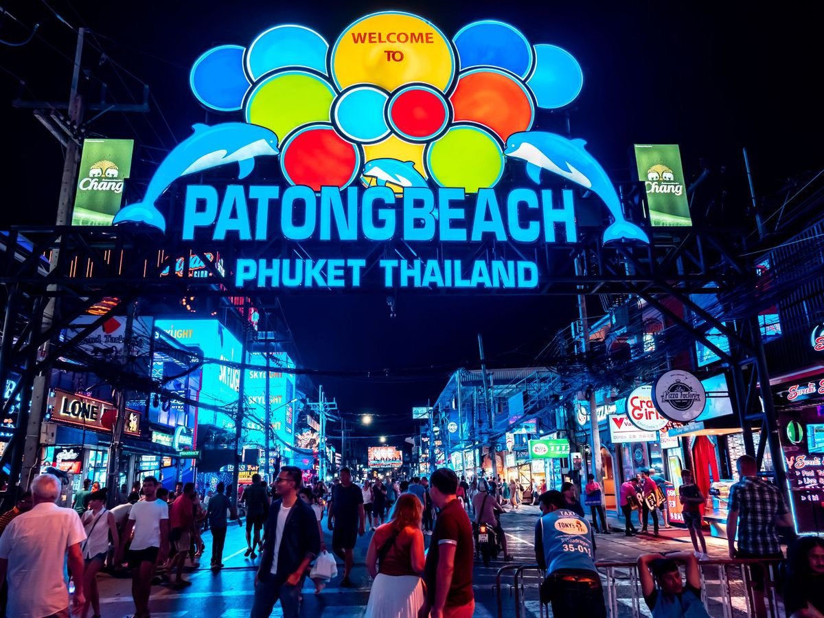 Neon welcome arch at the entrance to Bangla Road, Patong