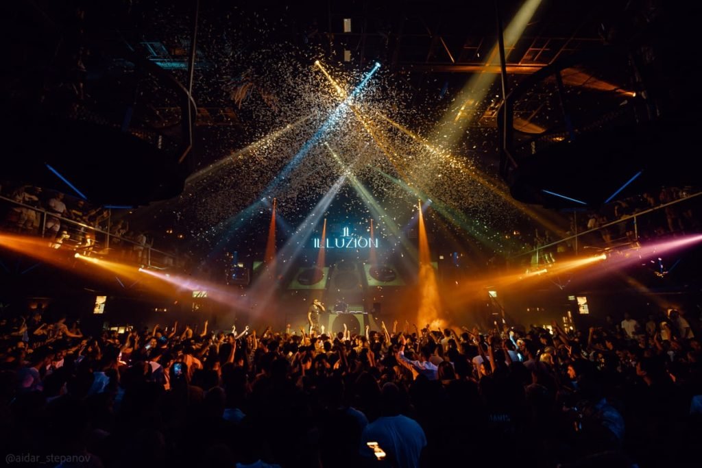 Laser light show over the dance floor at Illuzion nightclub